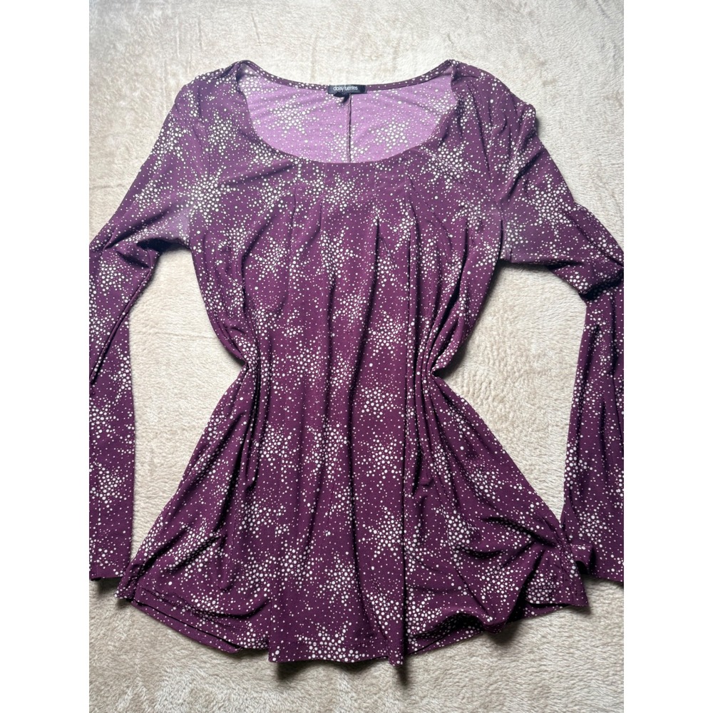 Y2K Daisy Fuentes Womens Purple Starburst Print Long Sleeve Tunic Top Size‎ M